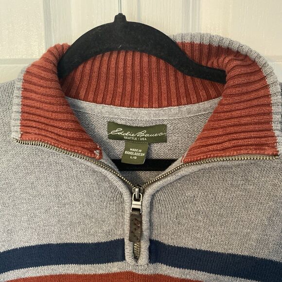 Eddie Bauer Men's Pullover Sweater Gray Long Sleeve Mock Neck 1/4 Zip L - Picture 2 of 3